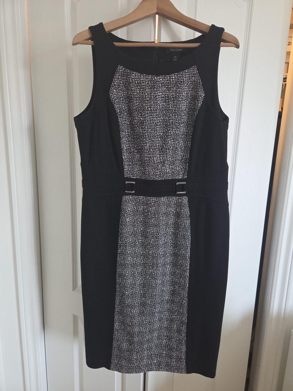 White House Black Market Black and White Tweed-Panel Sheath Dress